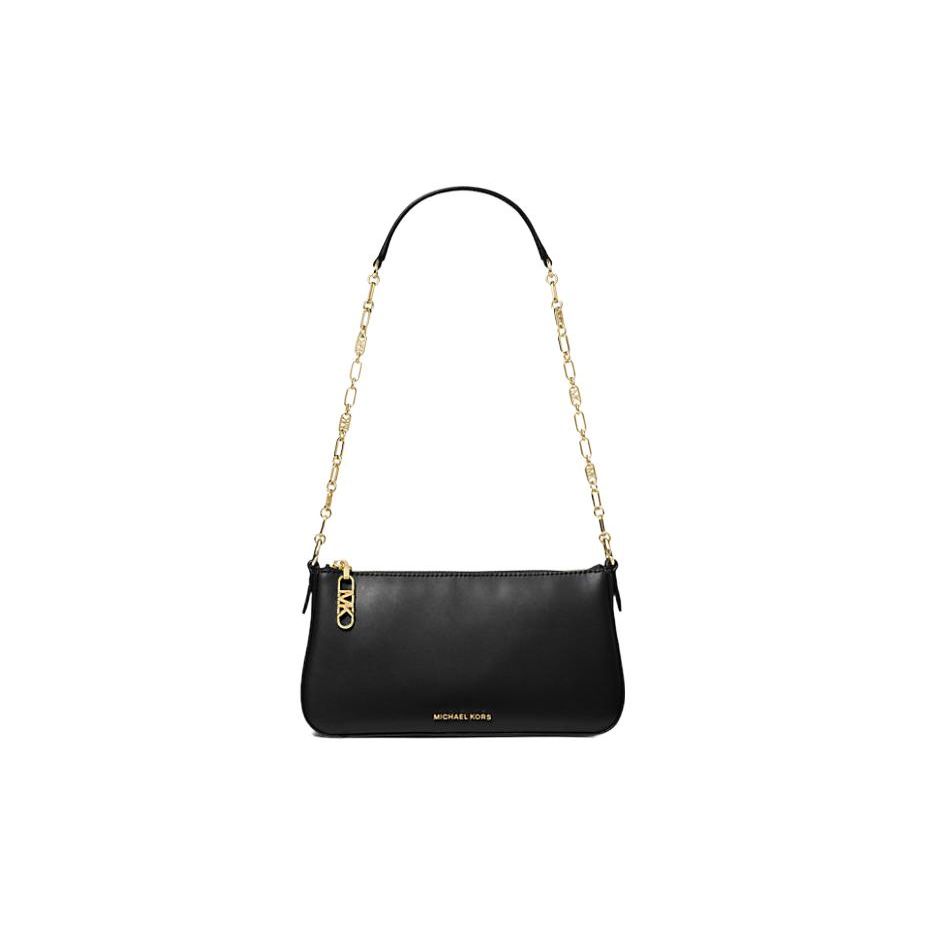 Michael Kors MK Логотип Empire Звенья Цепи Застежка-молния Кожаная Ручная Сумка на Плечо Среднего Размера Женские Сумки Черная 32H3G8EW6L-0001