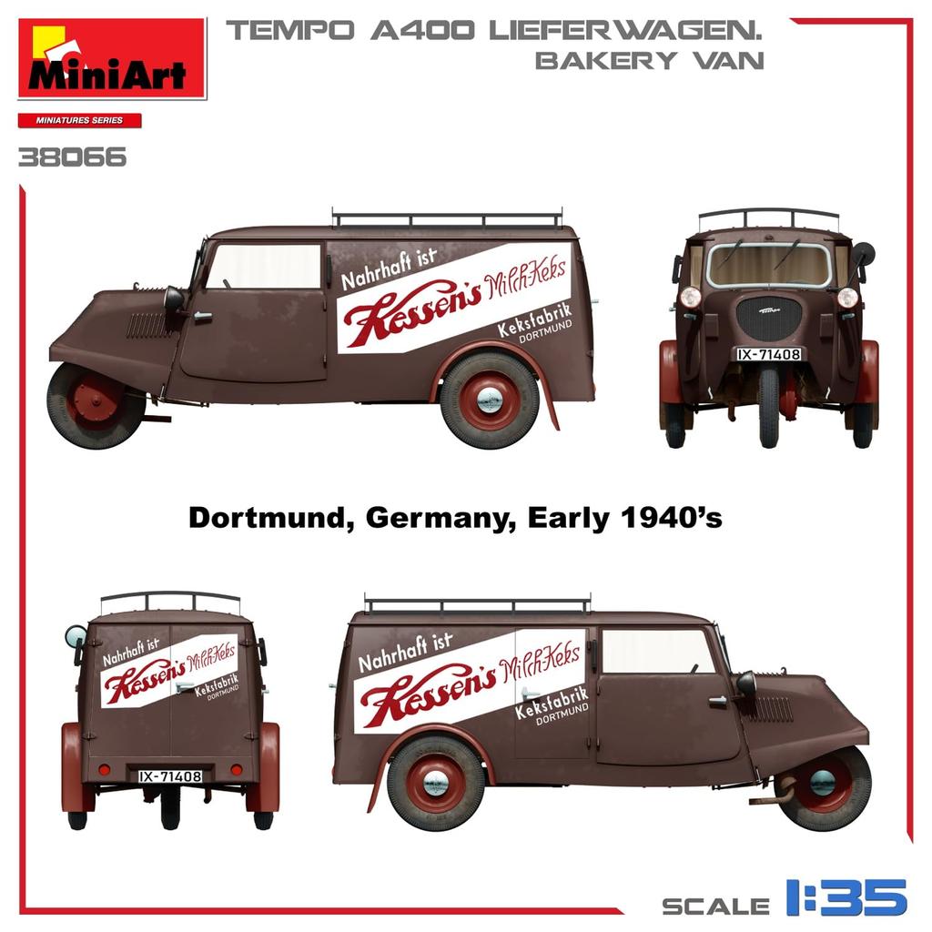 Пластиковый фургон для пекарни Miniart Tempo A400 Liefer Wagen, пластиковая модель MA38066, 1/35