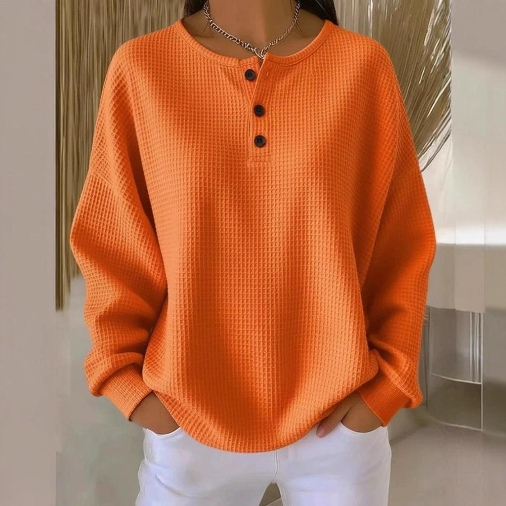 Женский пуловер с круглым вырезом, вафельной вязки, однотонный, Осень/Зима 2025