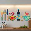 8PCS/SET Rustic Floral Kitchen Utensil Pendant Wood Coffee Cup Wall Sticker Wall Art Decals  Bar