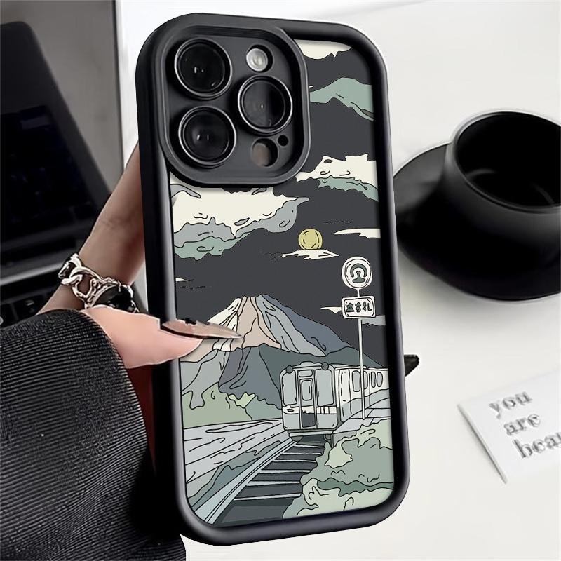 Мягкий чехол для телефона из ТПУ с рисунком в виде гор для iPhone 16, 15, Pro, 14, Plus, 13, 12, 11, Pro Max, Xs, Xr, 8, 7, однотонный, противоударный, защитный чехол для объектива