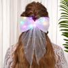 Jeairts Led Veil Bridal Bow Clip Pearl Wedding Hair Piece Glowing White Tulle Bow with Clip Bachelorette Party Hair Accessories for Women and Girls