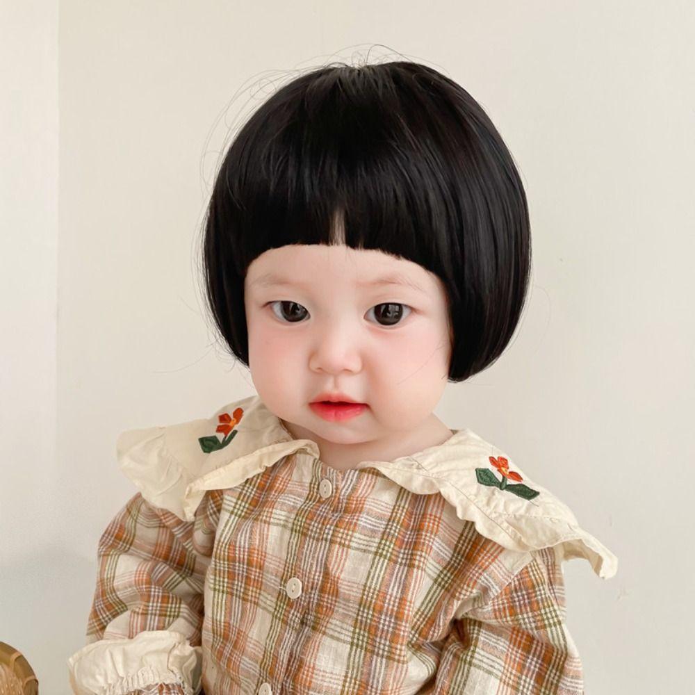 Photography Props Kids Decor Girls Toddler Neat Bang Long Straight Hair Short Bob Wig Baby Hair Wig