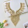 Heavy Industry Gold V-Neck Handmade Beaded Tassel Sequins Front Neck Clothing Evening Dress Decorative Cloth Stickers Accessories