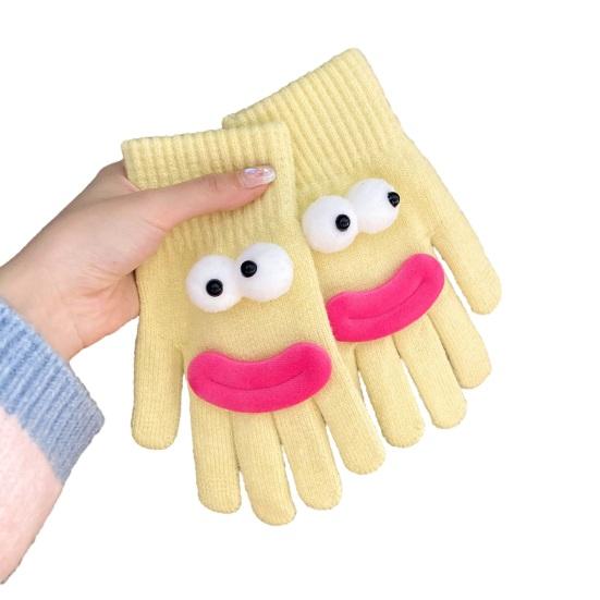 Забавные мультяшные вязаные перчатки, милые перчатки с большими глазами, теплые перчатки, зимние ребристые перчатки с сенсорным экраном для вождения, поездок на работу, езды на велосипеде, повседневных дел