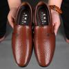 Fashion New Mens PU Leather Shoes Hollow Sandals Summer Breathable Hole Shoes Men Slip-ons Casual Business Dress Shoes Zapatos De Hombre