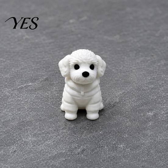 Small Dog Figurine 3D Printed Sitting Figurine, Mini White Statue for Desk Retro Ornament Decor, Modern Animal Shape Home Office Bookshelf Minimalist