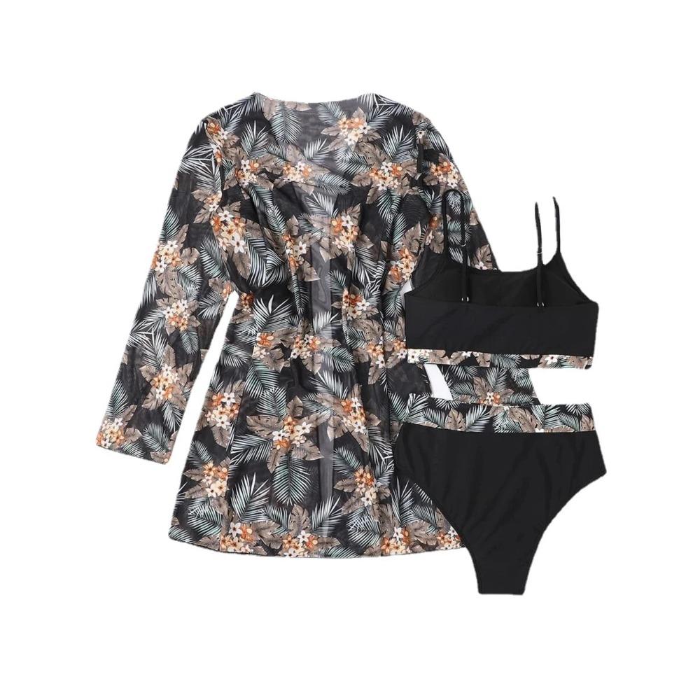 Женский купальник бикини из 3 предметов Черный/Зеленый/Красный Комплекты бикини с накидками с длинными рукавами Высокое качество Размеры S-XXL