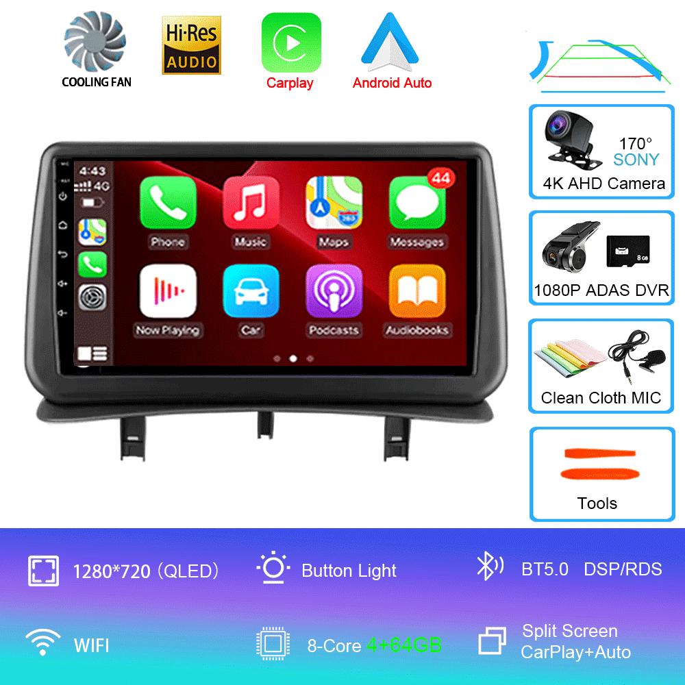 Видеоплеер Android14 Carplay для Renault Clio 3 Clio3 2005 2006 2007 2008 2009 - 2014 Мультимедийное автомобильное радио WIFI+4G DSP Stereo