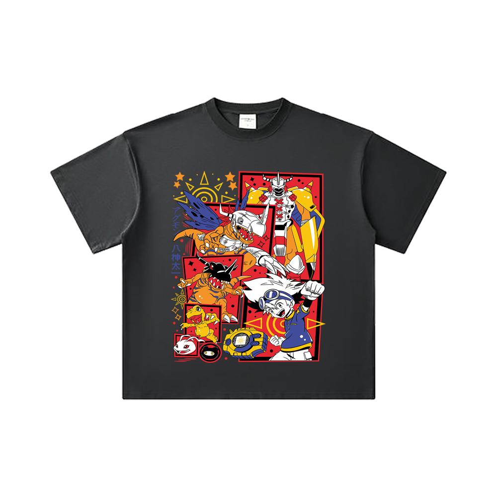 260 GSM Double Yarn 32 Count 100% Cotton Digimon V1 Agumon Print Unisex Heavy Cotton T Shirt