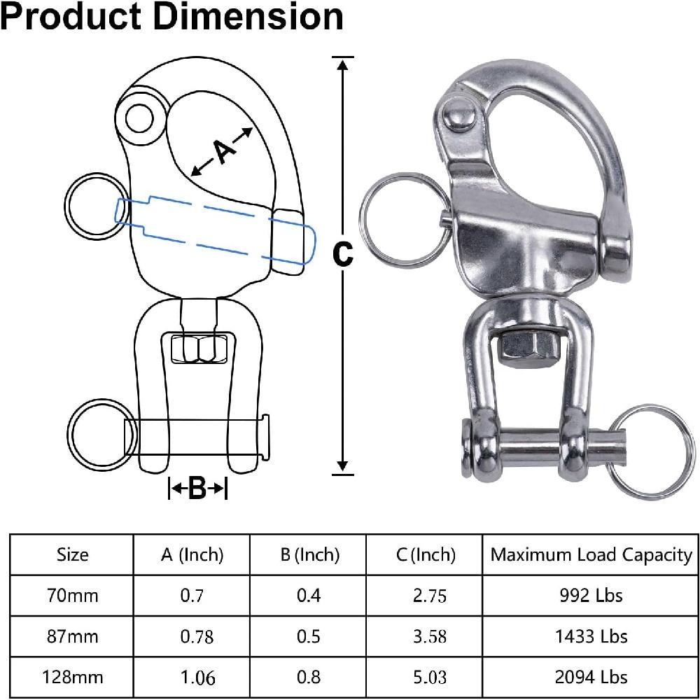 Скоба для парусного фала с защелкой, поворотная скоба из нержавеющей стали 316, быстросъемный карабин для такелажных скоб для парусного спорта