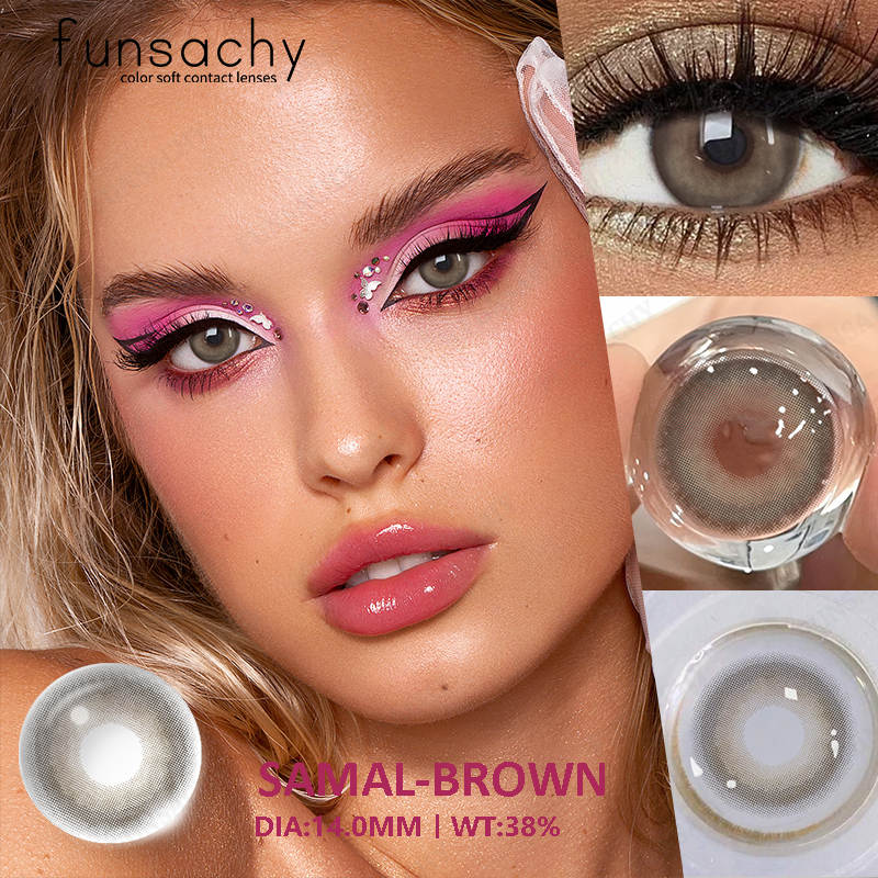 FUNSACHY 2pcs New Colored Contact Lenses for Eyes Fashion Cosmetic Brown Pupils Gray Lenses for Eye Multicolored Contact Lens