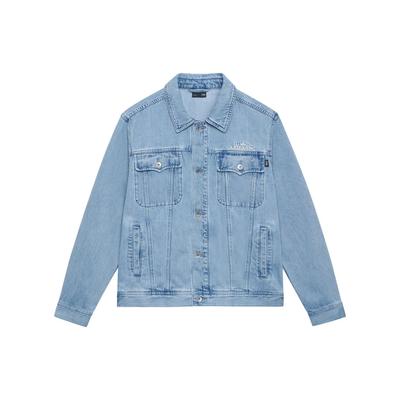 Li Ning Golden Era Washed Polo Collar Однобортная джинсовая куртка с длинным рукавом Мужская куртка Denim-Blue AJDT059-2
