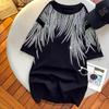 Plus Size Black Diamond Feather Wings Short-Sleeve T-Shirt for Women - Age-Reducing and Trendy