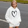 Women's Heart Print Hoodies Fall Long Sleeve Drawstring Pullover Top Oversized Fleece Lined Sweatshirt with Pocket
