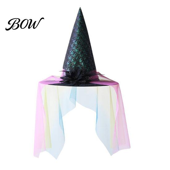 Halloween Cosplay Headpiece Star Witch Hat, Mesh Veil Rose Feather Cone Hat with Roses for Women, Gothic Party Costume Headwear, Adult Accessory