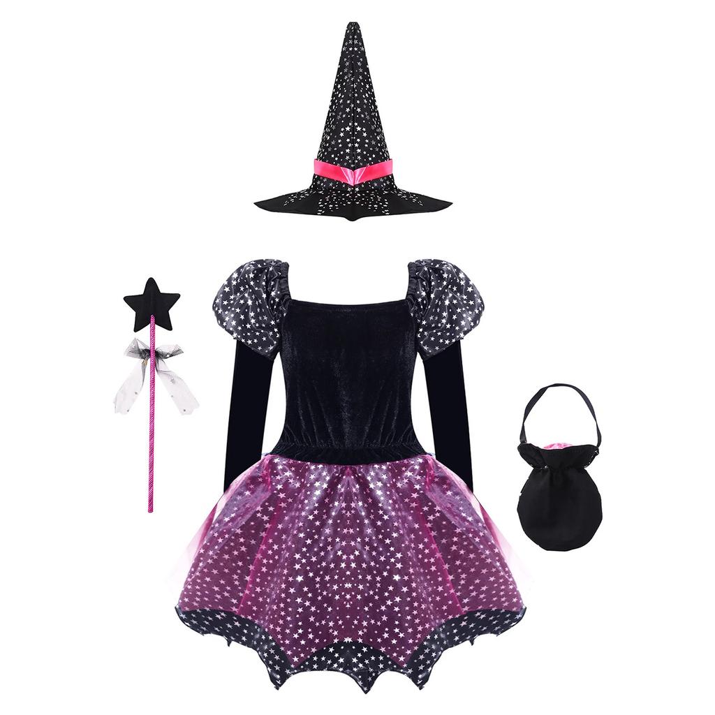 Girls Clothes Halloween Witch Cosplay Dresses Handmade Carnival Costume for Children Party Prom The Dress Kids Photo Fancy Kids