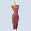 Trade Order U Collar European and American Sleeveless Open Waist Slim Fit Split Knitted Sheath Mid-Length Women Slimming Dress Spring and Autumn