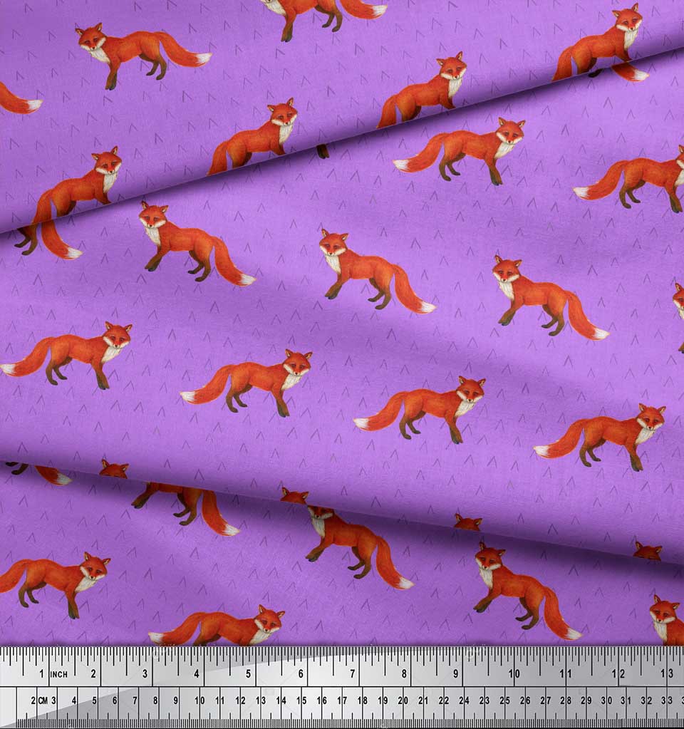 Soimoi Фиолетовая японская креп-сатиновая ткань с принтом лисы и животных, ткань для рукоделия по метрам, 42 дюйма