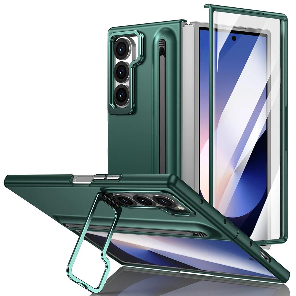 Роскошный Бизнес-чехол со слотом для стилуса и подставкой для Samsung Galaxy Fold 7 6 5 4, со встроенной защитной пленкой из закаленного стекла, противоударный прочный чехол
