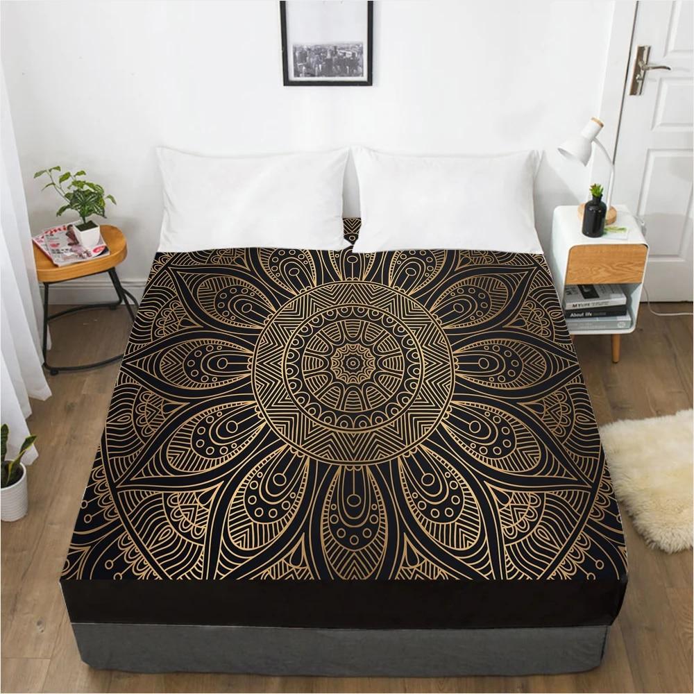 Простыни наматрасник с резинкой Простыня Постельное белье Простыня 90x200 200x200 150x200 Размер 3D-печать Черный Золотой