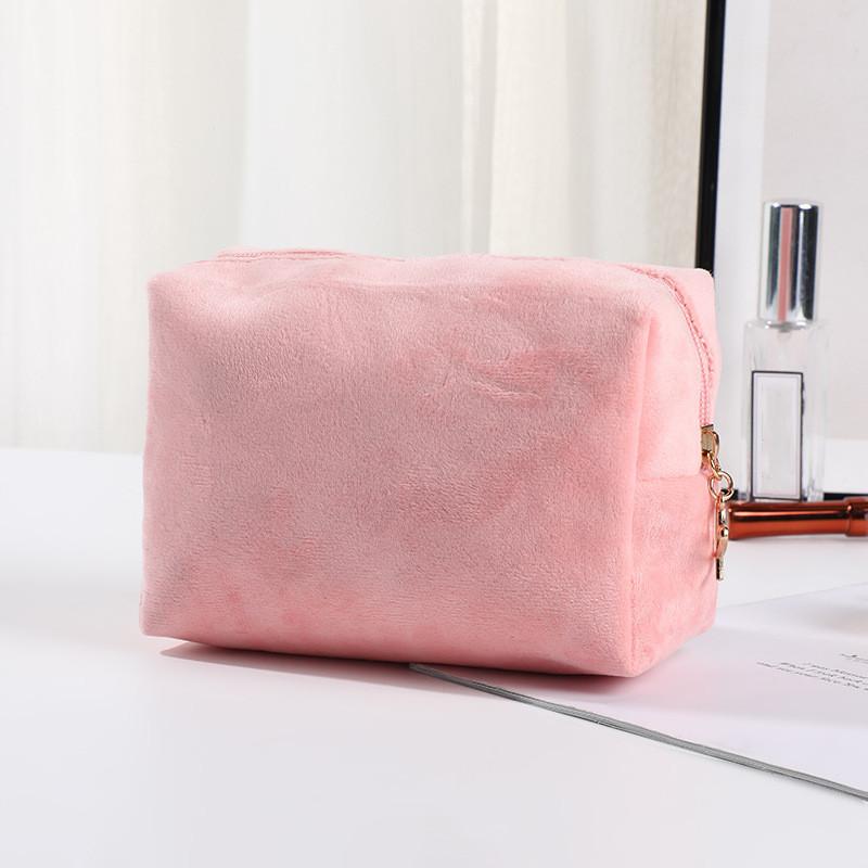 Фланелевая косметичка ярких цветов на молнии, модная квадратная сумка для хранения макияжа, одноцветная однотонная женская дорожная стирка, ручная сумка для повседневного хранения