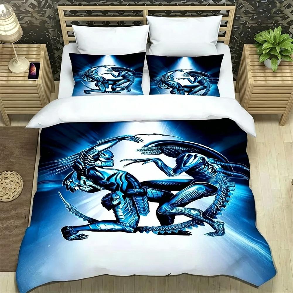 3D Print Alien Bedding Set,Duvet Cover Comforter Bed Set Quilt Cover Pillowcase,King Queen Twin Size Boys Girls Adults