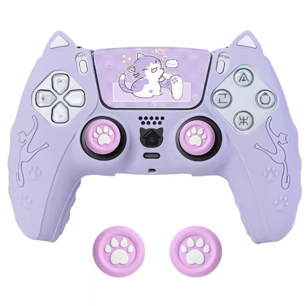 Cat Paw Controller Skin with Thumb Grip Caps Protective Shell Cover Controller Case Set for PS5