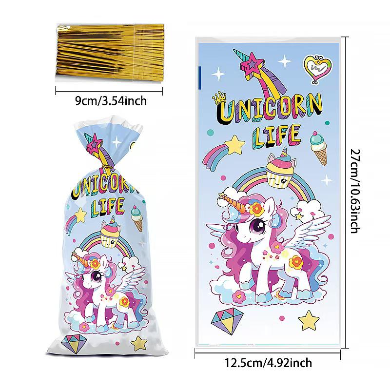 Конфетный пакет Rainbow Unicorn с мультяшным принтом - пластиковая упаковка с завязкой