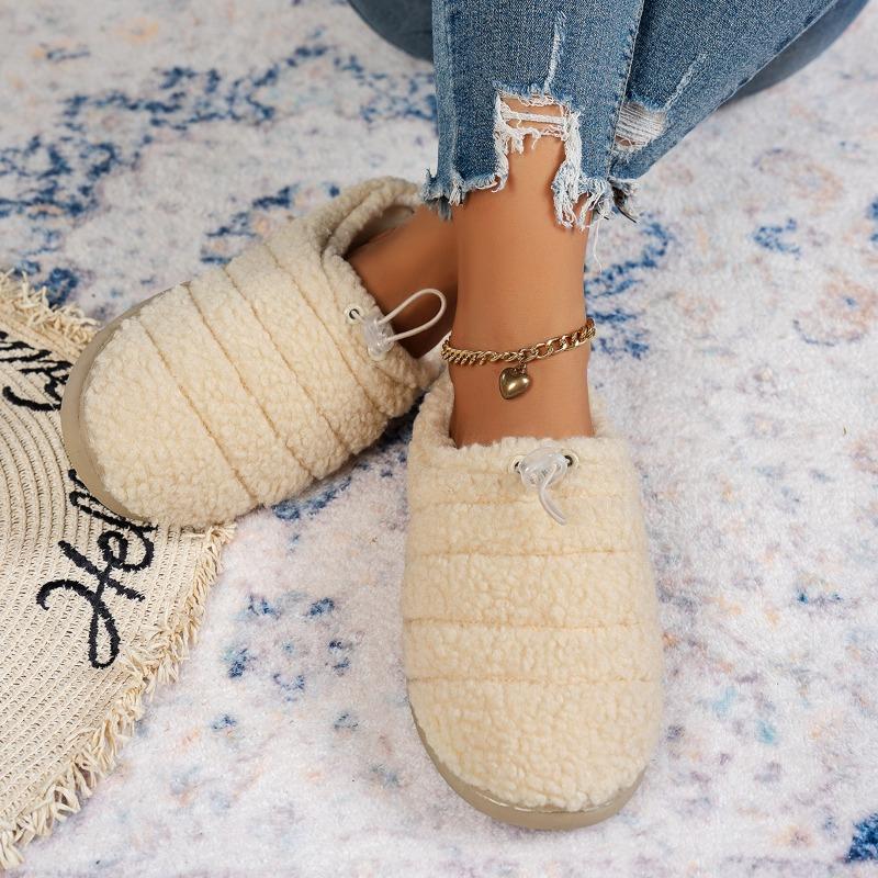 Women’s Teddy Fleece Adjustable Slip-On Slippers, Soft Warm Indoor Cozy Cotton Shoes