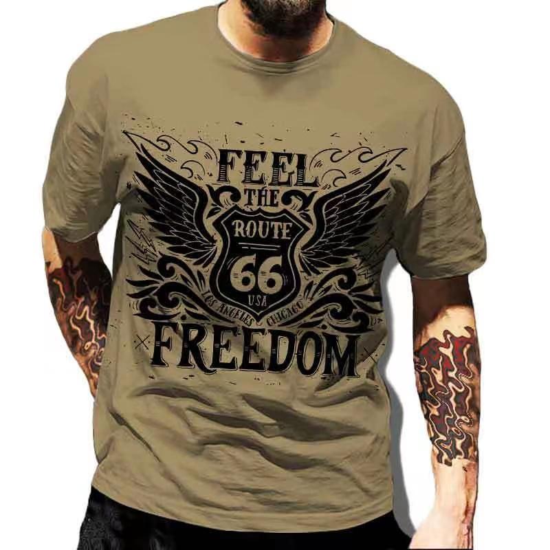 Summer T-Shirts for Men Short Sleeved Vintage Clothes Route 66 Graphic Top Casual O Neck Tee Oversized 3D Print T Shirt Pullover