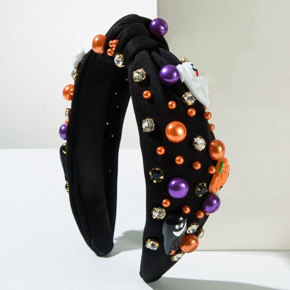 Хэллоуинская повязка на голову со стразами и жемчугом в стиле узла, с призраком и тыквой, барочная повязка на голову для взрослых