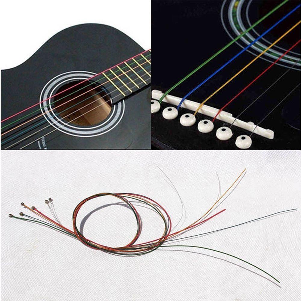 Горячие Высококачественные 1М Струны для Акустической Гитары Струны для Гитары Радужные Разноцветные Один Набор 6 шт.