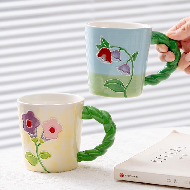 Расписанная вручную керамическая кружка с изображением цветка тюльпана, чашка для кофе и чая