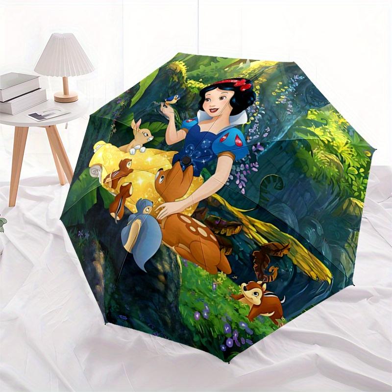 1pc Snow White and the Animals Pattern Beautiful Looking Automatic Folding Umbrella, 3 Folding, 8 Pole Frame Design, Durable and Suitable fo