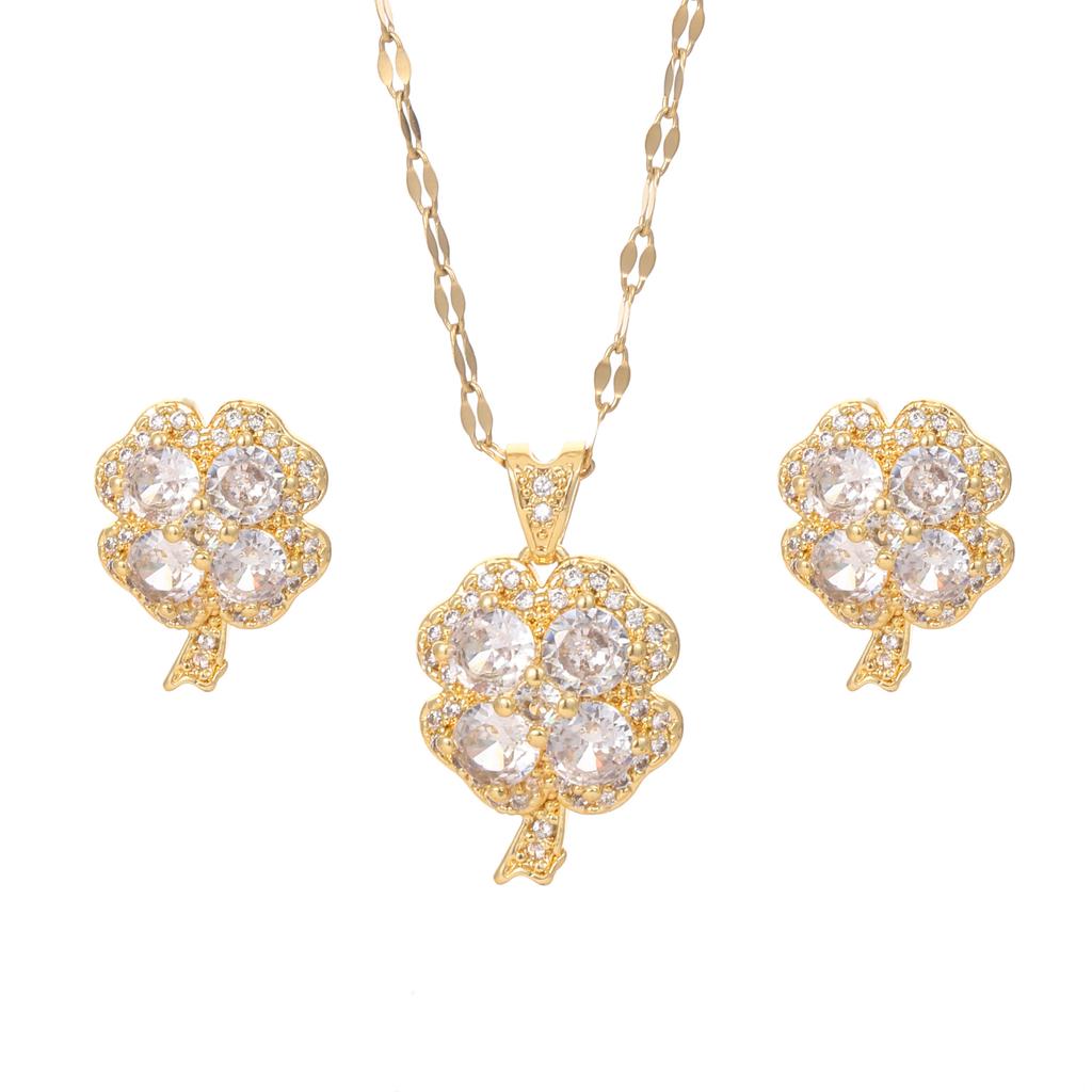 Four-Petal Flower Necklace Women'S Light Luxury High-End Inlaid Zircon Set