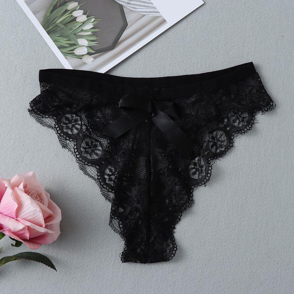 T-back Transparent Underpants Lace Flowers Thong Hollow Bow Panties Women's Underwear G String