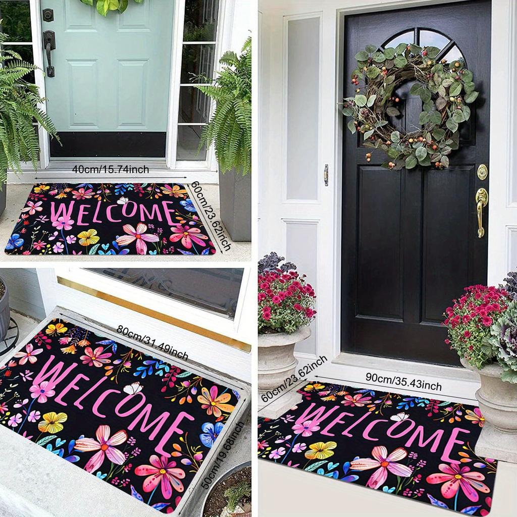 1Pcs Spring Flower Pattern Floor Mat Modern Kitchen Polyester Rug, Non-Slip Colorful Indoor Carpet, For Home Bathroom Bedroom Living Room Decor