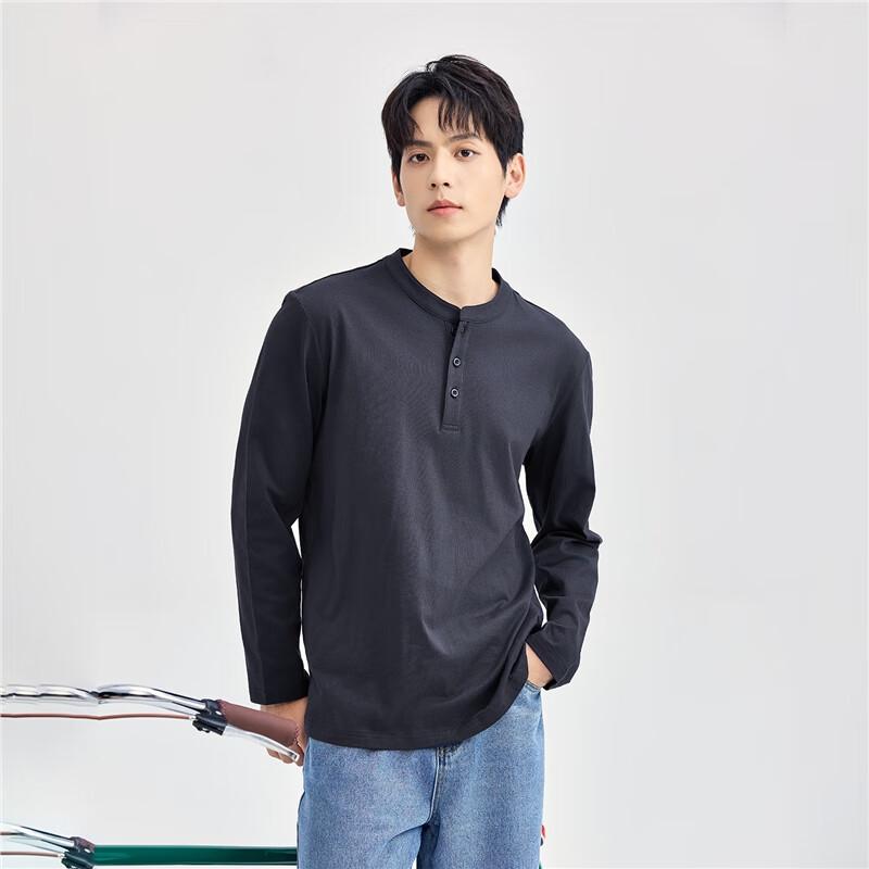 Giordano Men's Autumn/Winter Pure Cotton Henley Long Sleeve T-Shirt