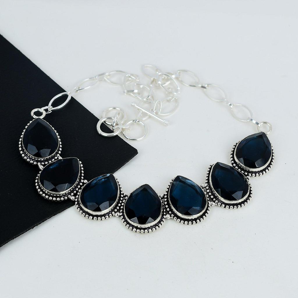 Изящное ожерелье из серебра 925 пробы с драгоценными камнями Таназнит, серебряное ожерелье с Таназнитом для жены, ожерелье унисекс, праздничный наряд в подарок жене