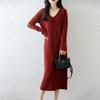 Women Sweater Dress 100% Wool V-neck Knit Long Pullover Winter Jumpers Wool Long Dress Female