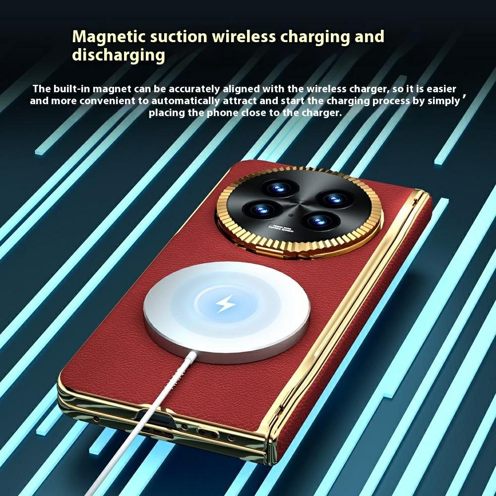 Для Oppo Find N5 5G Магнитный чехол PU+PC Чехол для телефона Встроенная защита экрана с подставкой для линз