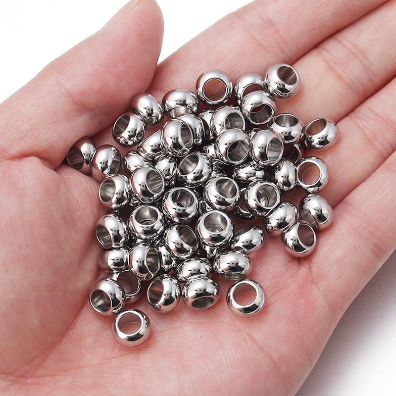 Stainless Steel Beads Square Round Big Hole Loose Spacer Bead For Jewelry Making Charm Bracelets Necklace Finding