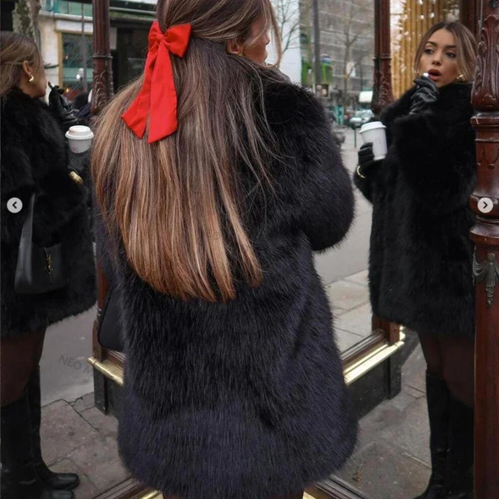 Lapels Faux Fur Coat Women Winter Brand Designer Fluffy Fox Fur Jacket Luxury Furry Overcoats Girl Stylish Long Outerwear