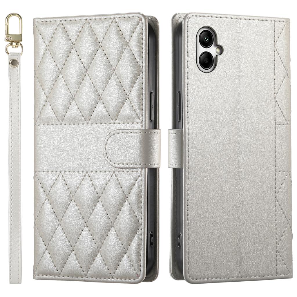 For Samsung Galaxy A05 4G Case Rhombus Stitching Wallet Stand Leather Phone Cover with Long/Short Strap