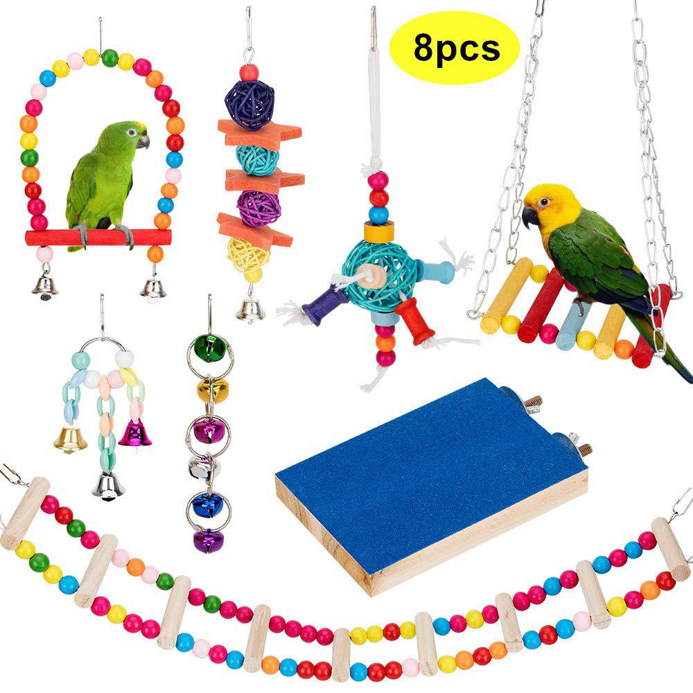 Parrot Toys Bird Swing Hanging Toy Cage Toys Hammock Bell Swing Ladder Perch Chewing for Parakeets