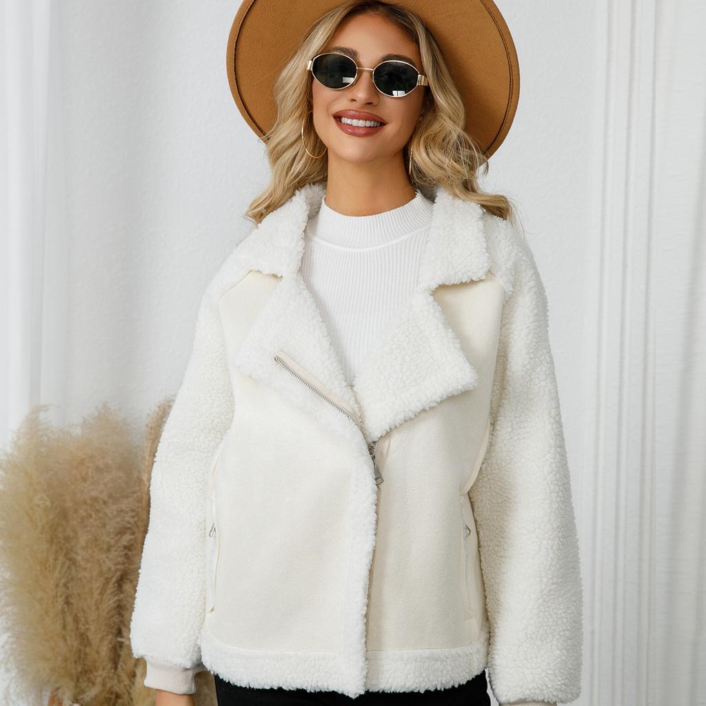 Women's Winter Faux Suede Coats Fleece Sherpa Lined Jacket Faux Fur Lapel Pockets Warm Fall Fashion Outerwear for Women Fuzzy Long Sleeve Warm Jackets