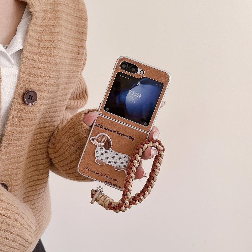 Коричневый чехол-ремешок на запястье для Samsung Galaxy Z Flip 6 5 4 3 Flip6 Flip5 Flip4 Flip3 5G из искусственной кожи, противоударный защитный чехол