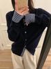Fake two-piece button-knitted jacket women's spring plaid splicing sweater casual lazy top cardigan