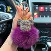 Luxurious Diamond-Studded Bear Keychain with Real Fox Fur - Stylish Accessory and Thoughtful Gift